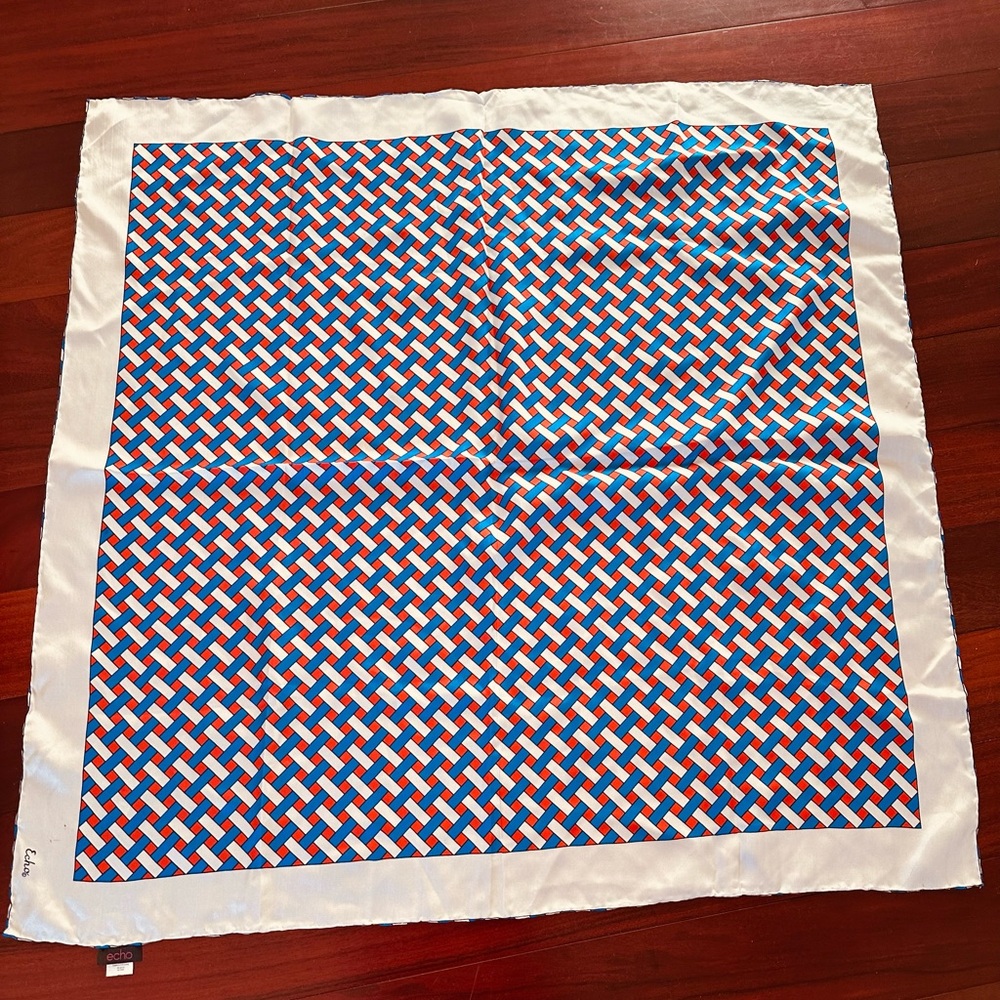 Ecco Blue and Red Woven Pattern Scarf